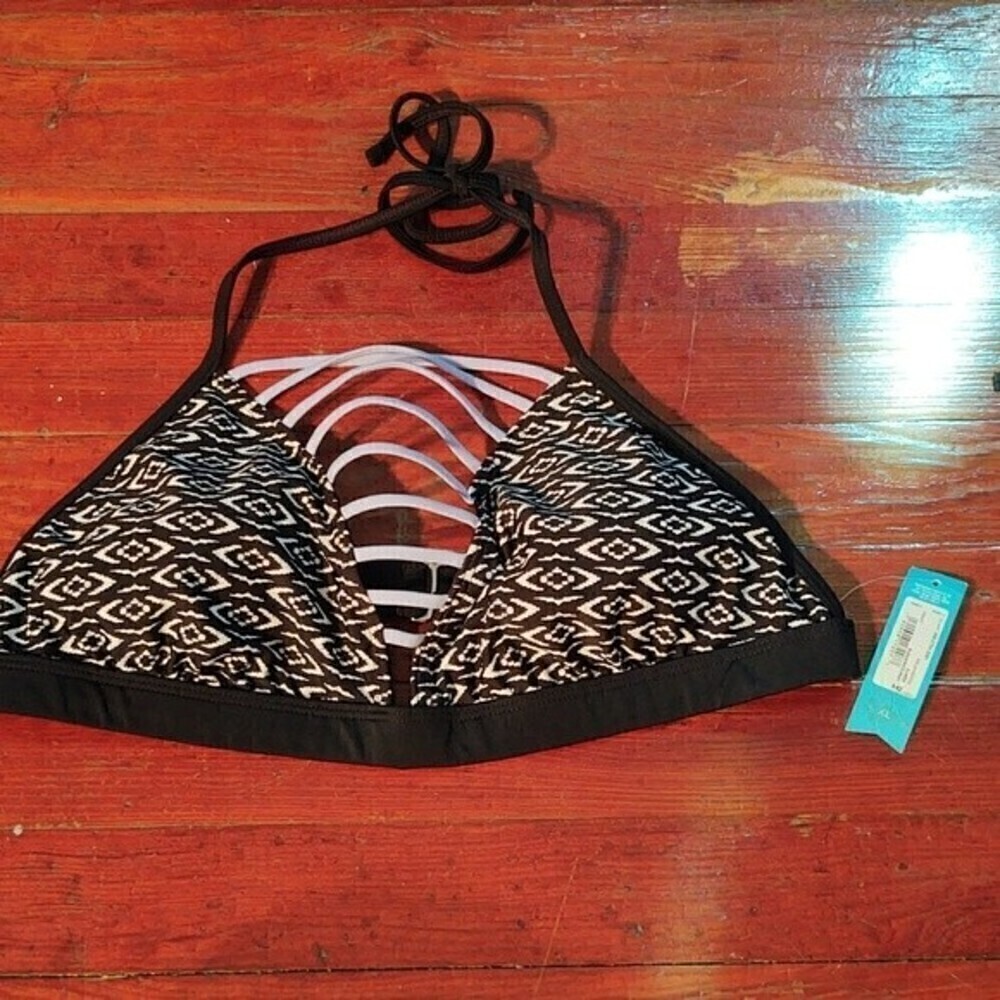 Ambrielle Black And White Caged Front Bikini Top Sz Xl Nwt